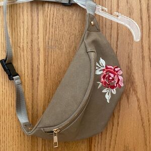 Tan color Fanny pack with flower accent